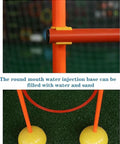 Close-up of Drone Race Track Obstacle Kit For Indoor And Outdoor Flying pipes secured with buckles, yellow-weighted bases.