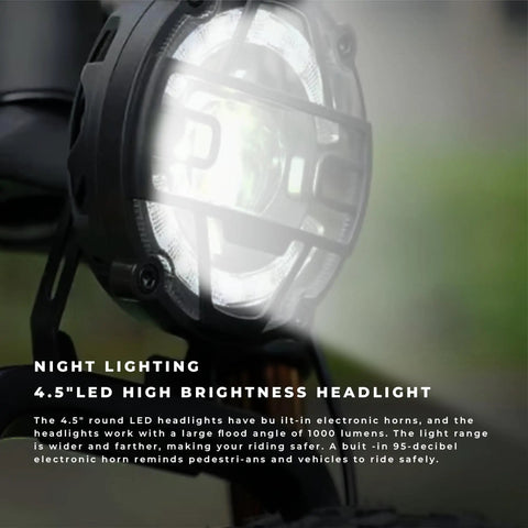 Front Headlight With Horn For Night Riding On Electric Bicycles 12W 36V 48V Waterproof IPX6 Aluminum Alloy Body Features Lit LED Front Light 3 Pin Connector Horn Sound 80 To 100db Long 51 Inch Cord