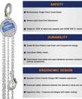 Compact Mini Hand Chain Hoist Built Tough With One Quarter Ton Capacity, 10ft Lift, Dual Chains, 0.8 Inch Hook, 550lb Manual Chain Fall For Garage, Engine Lifts And Workshop Use, silver chain hoist with safety features shown