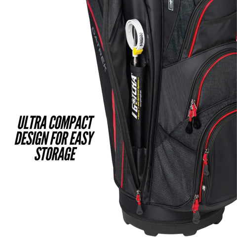 Compact Stainless Steel Golf Ball Retriever with 10-Foot Length And 14-Foot Reach, Collapsible to 17.5 Inches, stored in bag pocket