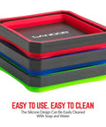 Collapsible Magnetic Parts Tray Set Pack of 3 4.25 Inch Square Tool Trays in red, blue, green stacked and color-coded