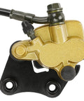 Beefy Front Hydraulic Disc Brake Caliper Assembly And Master Cylinder Kit With Pads Bolt On For 50cc To 125cc Pit Dirt Bikes Including SSR Apollo Taotao Coolster DHZ Stomp Demon X Thumpstar Pitster Pro Roketa And More, gold caliper close-up
