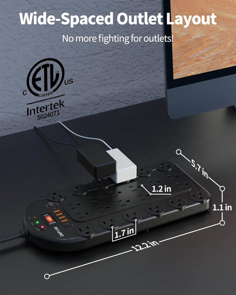 24 Outlet Power Hub With 6 USB Ports And 2 USB C Ports 1875W 15A Surge Protector 3400 Joules Wall Mountable