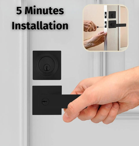 Installing Heavy Duty Entrance Door Levers Set With Entry Lever Handle, Single Cylinder Deadbolt Lock, Matte Black Finish