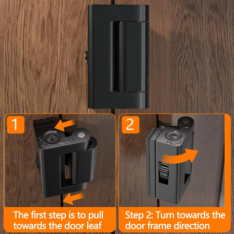 White Adjustable Portable Door Lock Rock Solid Security Reinforcement For Hotels Dorms Lock Down Your Room Bail Proof Tuff Travel Gear For Apartment Safe Setup installation instructions on wooden door.