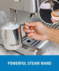 Barista Grade Home Espresso Machine With 9 Bar Pressure Automatic Coffee Maker steaming milk with frother.