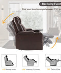 Power Reclining Chair With USB Ports, Cupholders, LED Light, shown in various reclining positions from 110 to 160 degrees.