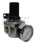 Inline adjustable air pressure regulator with gauge, mounting bracket, 3/4 in NPT, metal body
