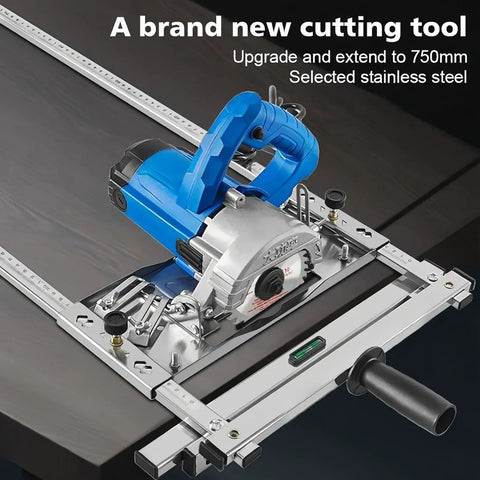 Straight Up Precision Dual Rail Edge Guide For Circular Saw showing stainless steel frame and adjustable fence for precise cuts.
