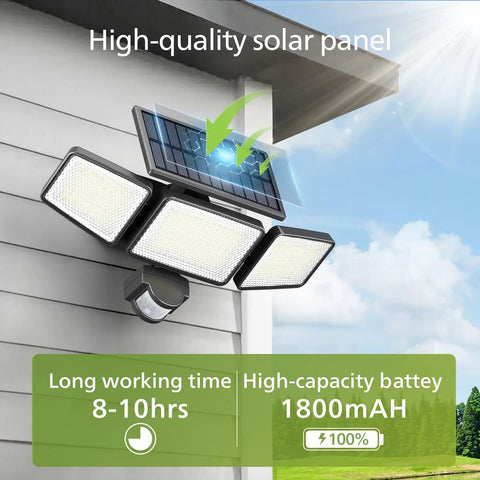 Top Tier Solar Security Flood Light With 302 Leds Sends Heavy Duty Glow To Kick Out Dark Shadows As Smart Pir Motion Sensor And Three Adjustable Heads Offer Rock Solid Setup For Your Driveway Or Backyard In 2 Pack