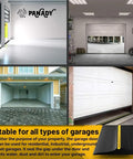 Four different garage setups with various door types, highlighting a garage door seal suitable for all types of garages.