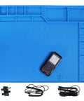 Pro Grade Large Anti Static Mat With Grounding Accessories ESD Safe Heat Resistant Silicone Soldering Mat Magnetic Work Pad For PC Building Electronics Repair Laptop Cellphone Soldering 21.6 By 16.9 Inch in blue with accessories