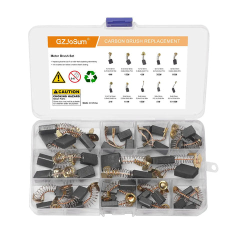 40 Pack Carbon Brush Set for Electric Motors with 10 Sizes replacement parts in plastic case for power tools.