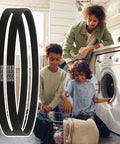 Multi Slot Drive Belts Replacement For GTW220ACK6WW And GTW330ASK4WW Washing Machines With Durable Rubber Construction Easy Install Wide Compatibility Quiet Performance Perfect For Quick Appliance Repairs black ribbed washer belts beside family using front-load washer