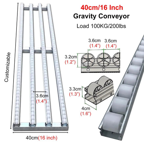 Grab And Go Gravity Conveyor Roller Belt For Hassle Free Truck And Warehouse Unloading Smooth Freight Slider With Heavy Duty Stainless Steel Frame For Moving Boxes And Cargo Hauls, 40cm/16 inch size.
