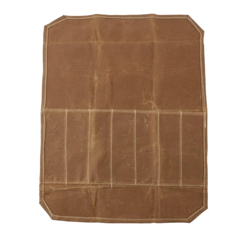 Waxed Canvas Go-To Chef Knife Roll Bag for Camping and Travel, durable khaki knife carrier with secure slots.