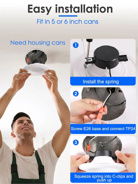 Installation steps of 5/6 Inch LED Recessed Light Kit With Night Light, Dimmable And Energy Smart, 9W Equals 85W Downlight