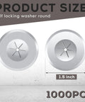 Two round 1.5-inch galvanized steel plaster washers with self-locking perforated center