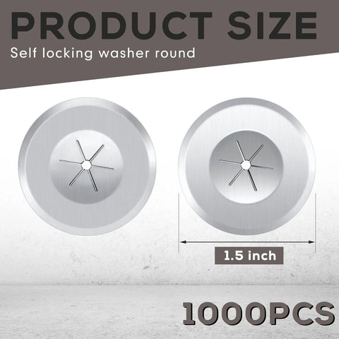 Two round 1.5-inch galvanized steel plaster washers with self-locking perforated center