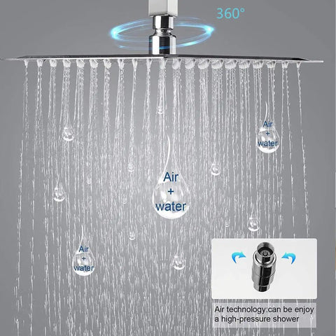 10 Inch Chrome Shower System With Rain Shower Head And High Pressure Handheld Wall Mounted Faucet Rough In Valve Kit Included Rust Free H59 Brass Core Easy Install Water Saving Performance For Modern Bathrooms Upgrade Your Home Spa showing rain spray.
