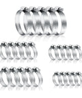 Adjustable Stainless Steel Hose Clamps Kit, 25 Pieces, Range 1/4 to 2 Inches, 6-51mm, heavy duty worm gear clamps displayed in set.