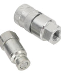 Grab This Beefy Pair Of 1/4 Inch NPT Flat Face Hydraulic Quick Couplers Made Tough Carbon Steel For High Pressure Worksite Rigging Rated 5076 PSI Boss Mode With Dust Caps To Lock And Seal Like A Pro On Any Job Site Grind., 1/4 NPT flat face hydraulic quick coupler pair, carbon steel, with dust caps