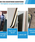 Image showing phone issues: light leakage, rear cover fall off, lateral cleft, and back cover shattered with focus keyword Phone Screen Repair Glue Kit With 50ml Black Adhesive And Disassembly Tools All In One Craft Adhesive Set For Electronics Phones And Tablets Fast Bonding Strong Hold Easy Cleanup DIY Friendly.