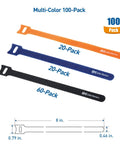 100 Pack 8 Inch Hook And Loop Reusable Cable Ties With 42 Lb Tensile Strength Multi Color Black Blue And Orange For Easy Cable Management Zero Hassle Setup For Desk Or Home Office And Tech Gear