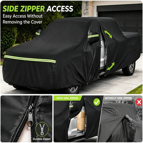 Premium All Weather Pickup Truck Cover Custom Fit For Tesla Cybertruck 2024 2025 showcases side zipper access for easy entry.