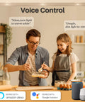 Father and daughter in kitchen using Dope Low Profile 4 Inch RGB CW LED Recessed Light With J Box Alexa Ready Ultra Thin light