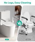 Thick Cast Iron Toilet Safety Rails For Seniors Featuring Slick Fold Handles And Non Slip Base Rock Solid Bathroom Assist Frame Delivering No Sweat Support For Mobility Recovery Or Everyday Use comparison with non-leg design.