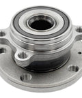 Audi Front Wheel Bearing Hub Assembly Replacement For A3 Q3 TT Quattro And VW Jetta Beetle Passat Golf GTI CC Eos Rabbit Golf R R32 Front Wheel Hub Bearing Unit With OEM Fit And Smooth Quiet Operation, shown in a metallic finish with bolt holes and a central bearing.