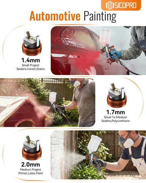 Precision HVLP Spray Gun For Auto Paint Jobs, Equipped With A WideTip Nozzle for small to medium projects and even coverage.