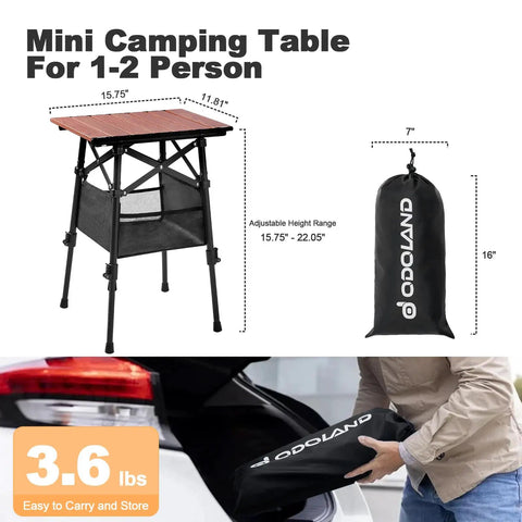 Portable Camping Table With Adjustable Height From 15.8 To 22 Inches Folding Outdoor Table With Storage Bag Compact Beach Picnic Desk For Camping Cooking Fishing Travel Backyard And More shown with bag in trunk
