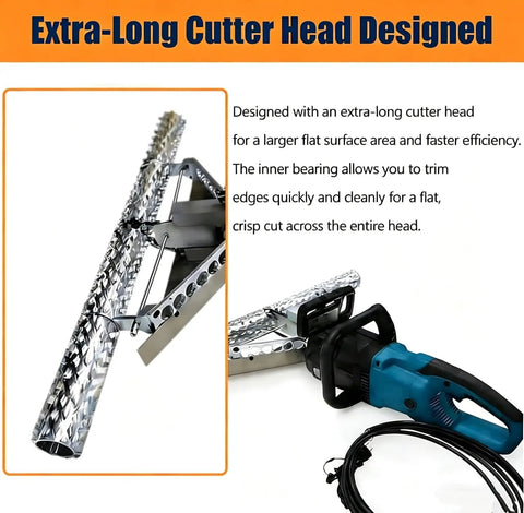 Close-up of extra-long cutter head on 1800W Electric Foam Planer designed for quick, clean insulation trimming.