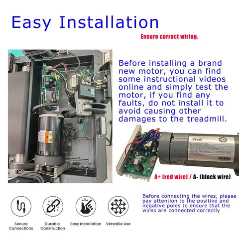 Built Tough Heavy Duty Treadmill DC Drive Motor With Flywheel, 2.80 HP Engine, Easy installation wiring guide.