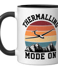 Glider Pilot Ceramic Mug For Sailplane Enthusiasts, Soaring Sky Themed Coffee Mug In Black And White with retro glider design
