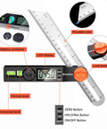 Dope Angle Finder Protractor With Digital Display 0-338 Degrees T-Bevel Gauge And Bubble Level showing LCD and features