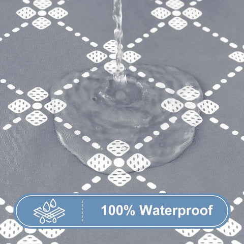 Rectangular Vinyl Table Cloth With Elastic Fitted Edges And Flannel Backing, Waterproof And Stain Resistant, gray pattern with water