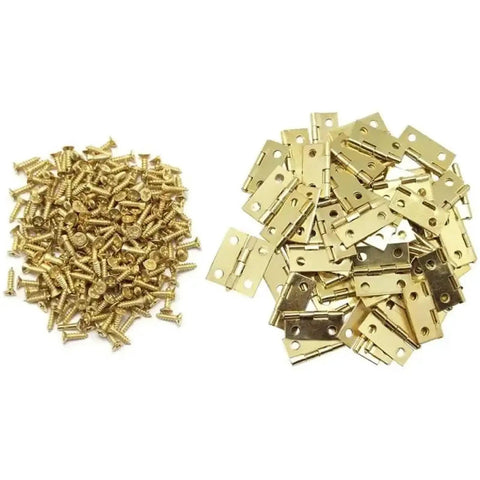 10 Pack Mini Cabinet Drawer Butt Hinges With Screws Solid Brass For Jewelry Chest And Wooden Box Soft Close Dampening System Quiet Self Close Hardware Set, showing brass hinges and screws