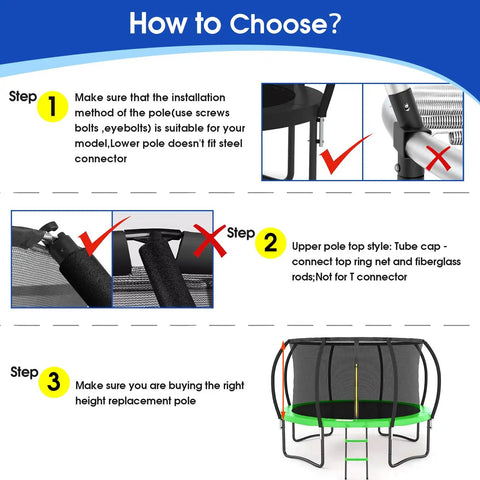 How to choose Top Shelf Trampoline Curved Net Pole Replacement Set guide with installation tips for 12 to 16 foot trampolines.