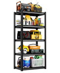Heavy Duty Steel Storage Shelves 5 Tier Garage Shelving Unit 2 Pack 2000 Lbs Capacity displaying tools and bins for organization.