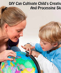 Child assembling a 10 Inch DIY World Globe For Kids Learning Hands On Assembly Educational Rotating Globe Large World Map with adult help