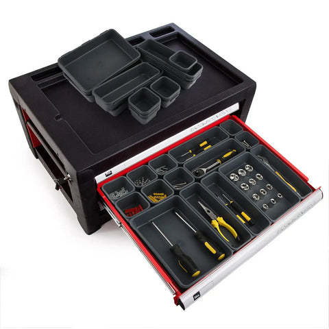 40 Pack Anti Slip Tool Box Organizer Kit with 72 Non Slip Pads in open drawer showing organized tools and dividers