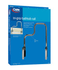 Tri-Grip Bathtub Handle Grab Bar With Chrome Finish For Seniors, shown in packaging with product image and details on box.