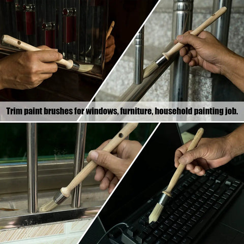 Three Pack Trim Painting Brush Set With 0.6 Inch, 0.75 Inch And 1 Inch Small Brushes For Edges And Walls, Easy Grip Wood Handles