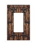 Decorative Outlet Covers 1 Gang Rocker Wall Plate With Vintage Brown Wood Barn Door Look And Antique Bronze Hardware