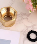 Three Quarter Inch GHT To One Inch NPT Double Female Brass Garden Hose Swivel Adapter With Gasket No Leak Water Pipe Fittings For Outdoor Use Heavy Duty Durable Brass Construction Easy Install brass adapter with gasket, side view