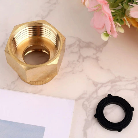 Three Quarter Inch GHT To One Inch NPT Double Female Brass Garden Hose Swivel Adapter With Gasket No Leak Water Pipe Fittings For Outdoor Use Heavy Duty Durable Brass Construction Easy Install brass adapter with gasket, side view