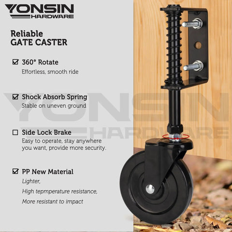 Built Tough Heavy Duty Spring Loaded Gate Caster With 360 Degree Swivel 4 Inch Gate Wheel Kit Up To 200 Lb Capacity